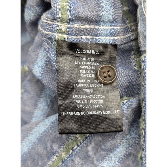 Volcom Linen Boho Button Up Shirt Mens LG Beach Travel Cali Hippie Surfer Skate - Picture 10 of 12